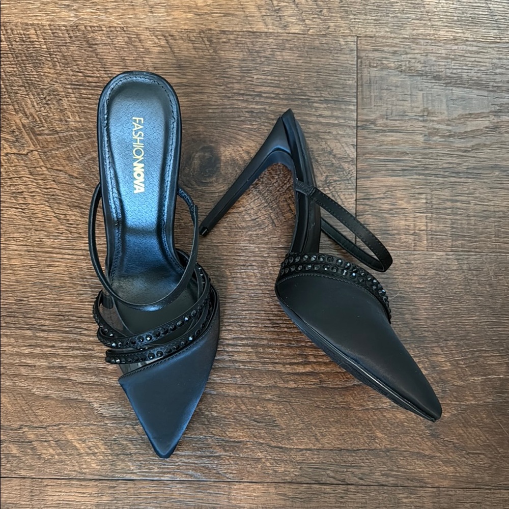 Fashion Nova Black Rhinestone Heels Size 8.5